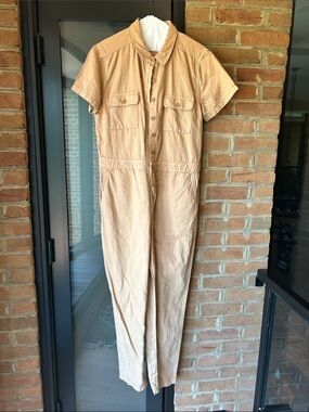 Outerknown Women's Short-Sleeve Utility Jumpsuit in Tan